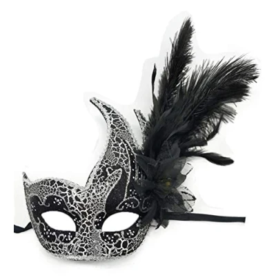Image of Coolwife Costume Mask Feather Masquerade Halloween Mardi Gras Cosplay Party Masque (Full Crack Black)
