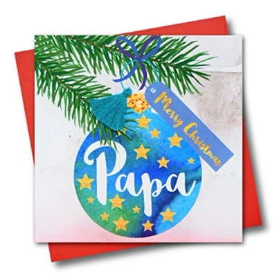 Image of Christmas Card, Bauble, Merry Christmas, Papa, Tassel Embellished