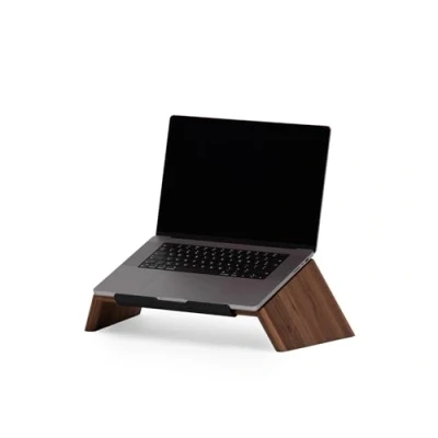 Image of Oakywood Wooden Slanted Laptop Stand for Desk Convenient Riser &amp; Holder Ergonomic Wood 50x25x15cm 15 16&quot; Laptops Walnut