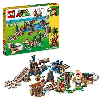 Image of LEGO Super Mario Diddy Kong&#039;s Mine Cart Ride Expansion Set for Kids, Boys &amp; Girls, Build and Play an Iconic Game Level with Toy Track Challenge, Buildable Aeroplane 4 Character Figures 71425