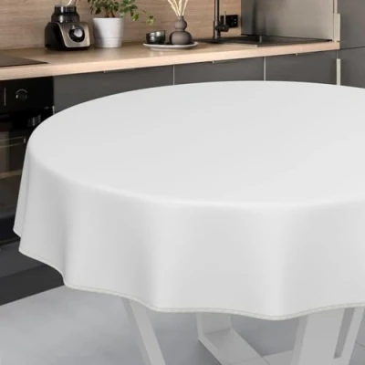 Image of ANRO Oilcloth Tablecloth, Washable, Oilcloth, Garden Outdoor, Indoor, Round, 100 cm with Hem, White
