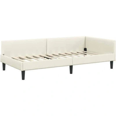 Image of vidaXL Corner Bed Frame Cream 90 x 190 cm Velvet and Engineered wood