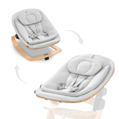Image of Hauck Alpha+ 2 in 1 Bouncer Eco Light, Grey FSC Sustainable Certified Beechwood, from Birth, Doubles as Floor Standing Rocker, Newborn Set, Compatible with Alpha Highchair, Click On