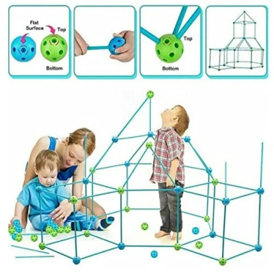 Image of TLHWIN Kids Fort Building Kits Educational Toys Castles Tunnels Tent Rocket Tower Toy Sets Indoor &amp; Outdoor Learning DIY Making Construction Birthday Gift for (88PCS)