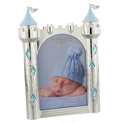 Image of Juliana Silverplated Castle Photo Frame Baby Boys Holds 1 x 4&quot; 6&quot;