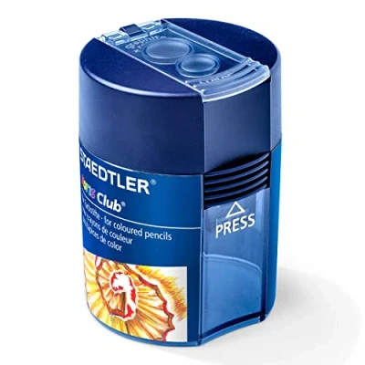 Image of STAEDTLER 512 00 Noris Club Double Hole Tub Sharpener for Graphite &amp; Colour Pencils up to 10.2mm Diameter (1 x Sharpener)