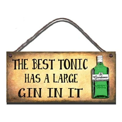 Image of Birthday Occasion Wooden Funny Sign Wall Plaque The Best Tonic Has A Large Gin in It FBA