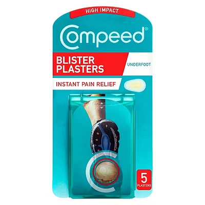 Image of Compeed Underfoot Blister Plasters, 5 Hydrocolloid Foot Treatment, Heal fast, Thicker Cushioning Zone, Dimensions: 4.0 cm x 6.6