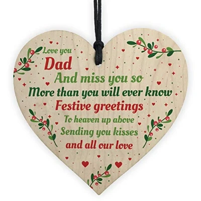 Image of RED OCEAN Handmade Dad Memorial Christmas Tree Decoration Wooden Heart Plaque