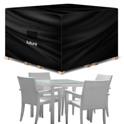 Image of Futura Square Garden Furniture Covers Waterproof 125x125x74cm, 420D Oxford Fabric Outdoor Table, Patio &amp; Rattan Covers, PVC Lined, Air Vents and UV Safe