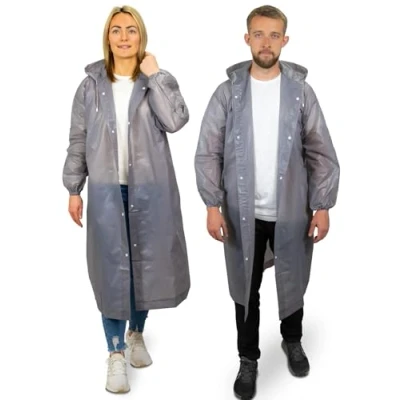 Image of REDSTAR 2 Pack of Rain Ponchos Long Poncho Waterproof Adult Raincoats with Hood Reusable Coats for Women or Men Packable Jacket Festival Accessories (Grey)