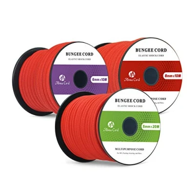 Image of Abma Cord Bungee 6mm 10M Elastic Shock 100% Stretch Rope for Tarpaulin, Trailer, Backpack, Tent Pole, Kayak Red