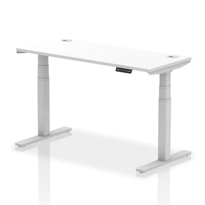 Image of Air 1400x600mm Height Adjustable Desk White Top Cable Ports Silver Leg