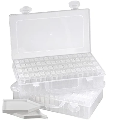 Image of MANCHAP 2 Pack 64 Grids Diamond Painting Storage Boxes, Art Bead Containers Embroidery Box for Jewelry, Beads, Craft, Nail Art, Clear