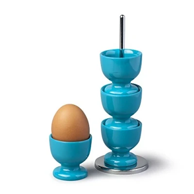 Image of Zeal G277A Stack and Store Egg Cups/Holders, Set of 4 with Chrome Storage Carry Stand, Melamine, Aqua