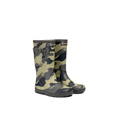 Image of Aigle Boy&#039;s Unisex Kids Woody Pop Pt 2 Rain Boot, Camou Khaki, 11 UK Child
