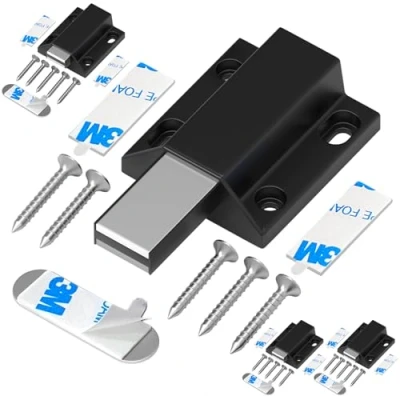 Image of Magnetic Push Latches Without Nail Installation Tonitrui to Open Door Latch Touch Kitchen Release for Cabinet Closure and Popping (Black 4 Pack)