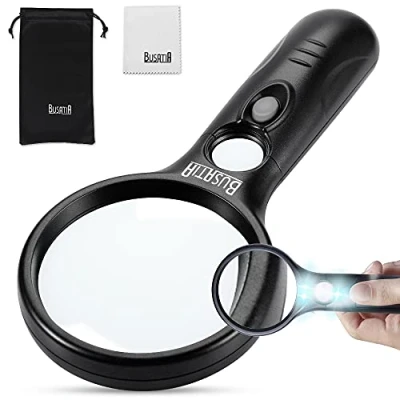 Image of Magnifying Glass with Light, BUSATIA LED Illuminated Magnifier 3X 45X High Magnification, Lightweight Handheld for Reading, Inspection, Jewellery, Hobbies &amp; Crafts