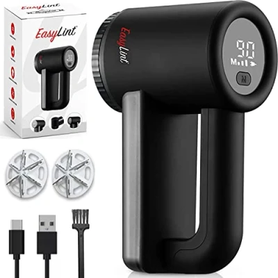 Image of EasyLint Professional Rechargeable Fabric Shaver: Electric Lint Remover, Bobble Remover For Clothes &amp; Furniture 6 Leaf Blade, 3 Speeds, USB Charging, LED Display, Debobbler Shaver