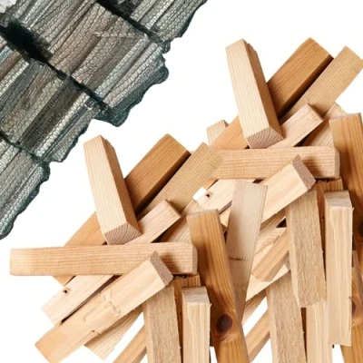 Image of Kindling Wood 4 Bags 12 14KG Kiln Dried Kindle Natural Fire Lighters Perfect for Starting Open Fires, Burning Stoves, BBQS, Log Burners, Camp Pits and Pizza Ovens (4 Bags)