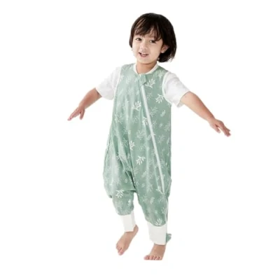 Image of Duomiaomiao Summer Sleeping Bag with Legs 0.5 Tog, Baby Feet 100% Cotton Toddler Breathable for Unisex Girls Boys 6 12 Months, Green Leaves