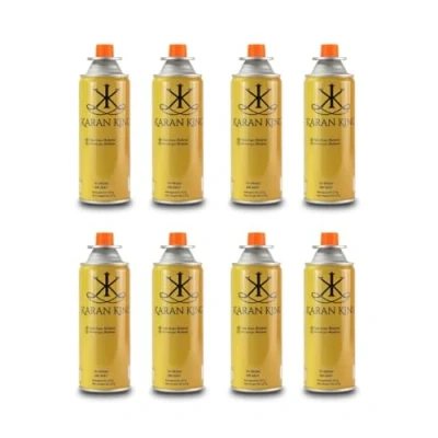 Image of KARAN KING Butane Gas Bottles Canisters for Camping Heater, Cooker, BBQ (Pack of 8)