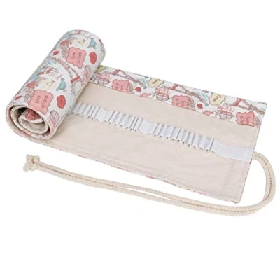 Image of MengH SHOP Canvas Pencil Wrap 72 Slots Roll up Colored Pencils Holder Portable Curtain Case Travel Drawing Organizer for School Student and Artist (Iron Tower Style)