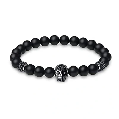 Image of COAI Skull Bracelet Stone Beaded for Men Women, Matte Onyx