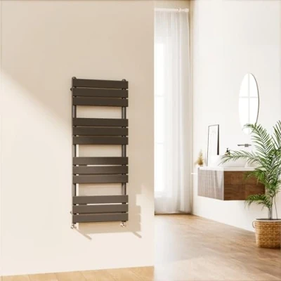 Image of EMKE Towel Rail Radiator Anthracite Grey Modern Flat Panel Bathroom Ladder Wall Mounted for Living Room and Kitchen 1200 x 500 mm