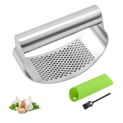 Image of DESIOLE Garlic Press, Press Made of 304 Stainless Steel with Practical Cleaning Brush and Silicone Peeler Set,