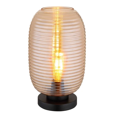 Image of Jefrey Bedside Table Lamp Matt Black Amber Glass Shade 1x E27