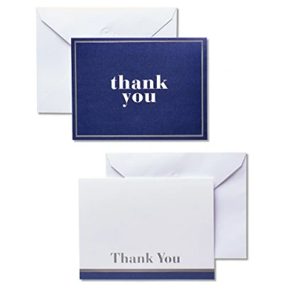 Image of American Greetings Thank You Cards with Envelopes, Blue and White (50 Count)