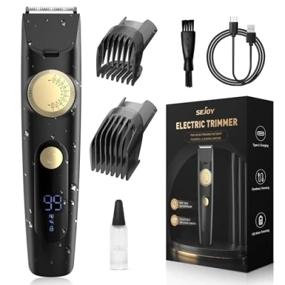 Image of Beard Trimmer, Trimmer for Men Cordless Hair Clipper Rechargable Clippers with LED Display Cutting Shavers Black