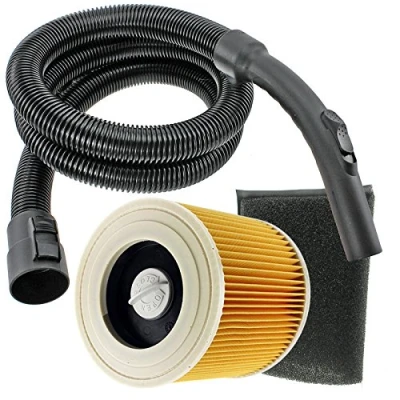 Image of SPARES2GO Complete Pipe Hose Handle + Foam &amp; Cartridge Filters Kit for Karcher Vacuum Cleaners (2 Metres)