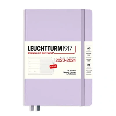 Image of LEUCHTTURM1917 367682 Weekly Planner &amp; Notebook Medium (A5) 2024, with Booklet, 18 Months, Lilac, English