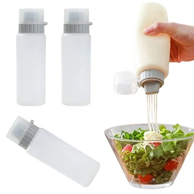 Image of medaheky 3 Pcs Refillable Condiment 5 Hole Container with Lid Seasoning Bottles Dispensers Porous Squeeze Bottle for Ketchup Mayonnaise Mustard Hot Sauce Oil (6oz)