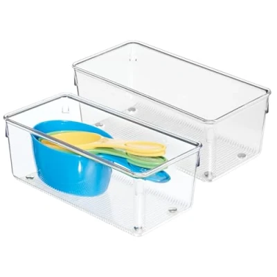 Image of iDesign Linus Kitchen Drawer Organizer for Utensils/Tools/Gadgets, Clear, 10.16 x 20.32 7.62 cm, Pack of 2