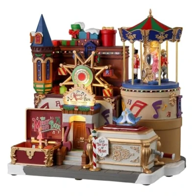 Image of Lemax Christmas Village The Merry Music Box Battery Operated Led 35021