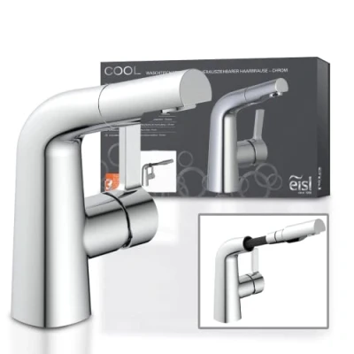 Image of EISL NI075COCR COOL Washbasin Pull Out Shower for Hair Washing, Water Saving Tap, Bathroom Faucet, Basin, Chrome, 160x159x110mm