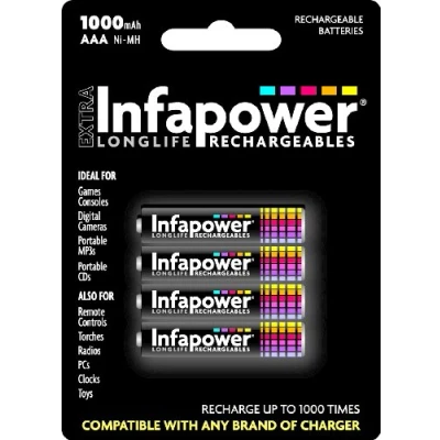 Image of InfaPower Longlife Rechargeable Ni MH AAA Batteries Pack of 4,B002