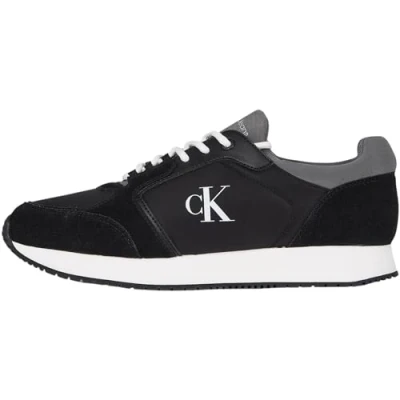 Image of Calvin Klein Men’s Elegant Lace up Sock Runner Trainers, Multicolor (Black/Charcoal Grey/Bright White), 12