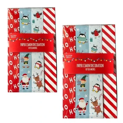 Image of eBoutik Set of Two Novelty Christmas Decorations Make Your Own Traditional Xmas Festive Paper Chain Kit Chains Self Adhesive (Santa &amp; Friends)