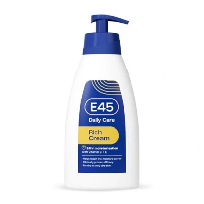 Image of E45 Rich Cream 400ml Evening Primrose Oil, Body Face Hand for Long Moisturisation and Soft Skin Suitable Dry Sensitive