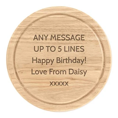 Image of Personalised Wooden Chopping Cheese Board Round 25cm Custom Any Message Text Name