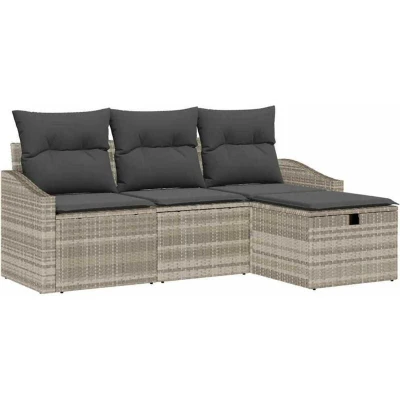 Image of vidaXL 4 Piece Garden Sofa Set with Cushions Light Grey Poly Rattan