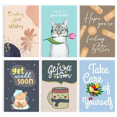 Image of Easykart Bulk Get Well Soon Cards with Envelopes 18 Card Assortment ,4.5 x 6.75 Size , Hope You Feel Better