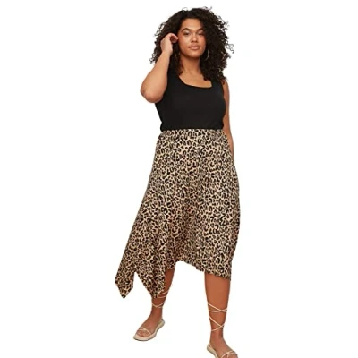 Image of Trendyol FeMan Plus Size Midi A line Knit Skirt Brown