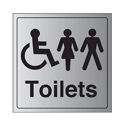 Image of V Safety General Door Disabled/Gents/Ladies Toilet Sign 200mm x Self Adhesive Alu Effect