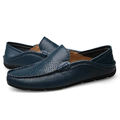 Image of Men Loafers Backless Slip On Smart Casual Shoes Handmade Fashion Leather Driving Blue 10.5 UK