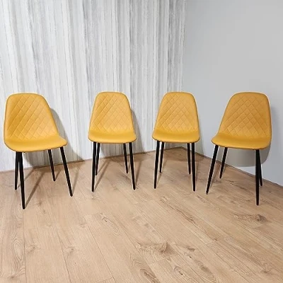Image of KOSY KOALA Dining Chairs Set Of 4 Mustard Stitched Faux Leather Chairs, Soft Padded Seat Living Room Kitchen Room, Reception